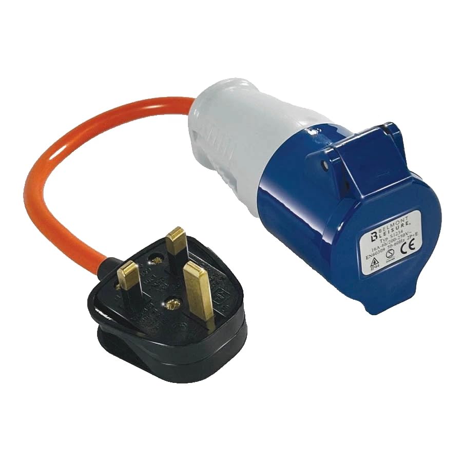 Electric Hook Up 13A Plug to 16A Socket Adaptor Fly Lead for Caravan Motorhome Campervan Camping Power Connection with UK 13Amp Mains Plug and 16Amp Hook Up Socket