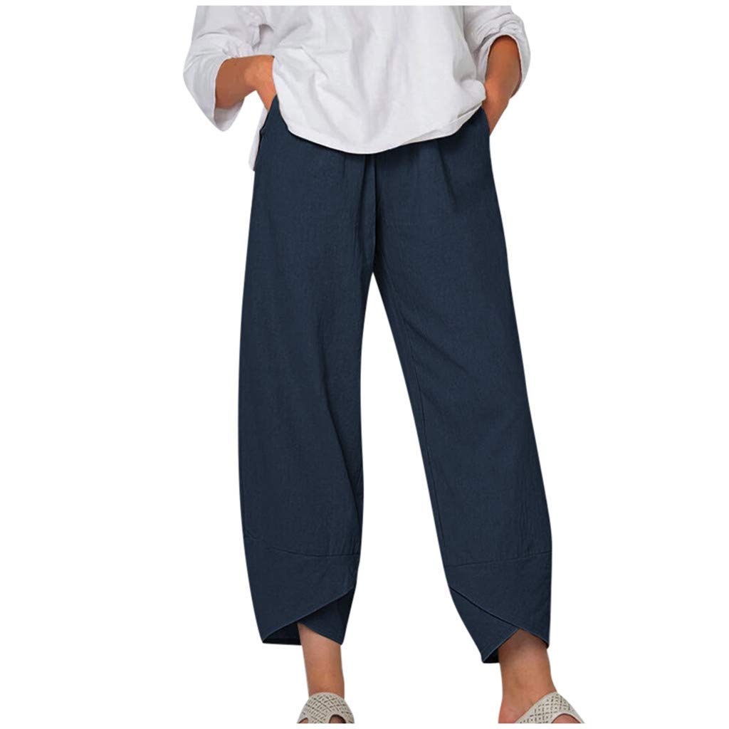 Costaric Cotton Linen Casual Summer Capri Pants Printed Cropped Comfy Baggy Trousers with Pockets Palazzo Lounge Pants