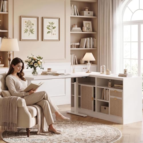 Image of ModernMate 67 inch L-Shape Electric Stand Desk with Drawers and File Cabinet