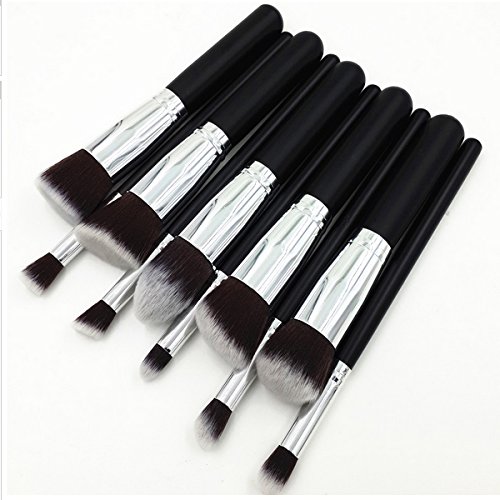 Beety Luxurious Synthetic Make Up Brush Set Cosmetics Foundation Blending Blush Eyeliner Face Powder Brush Makeup Brush Kit (10pcs, Silver Black)