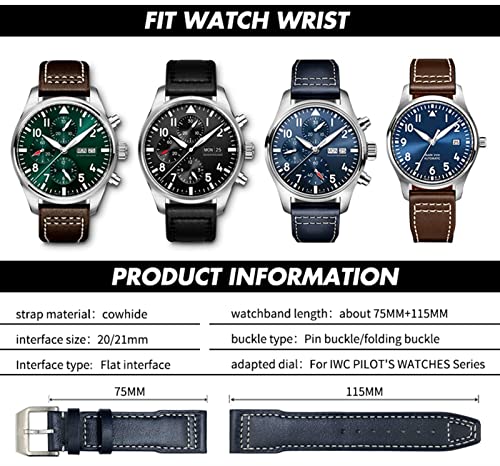 Bracelet montre cuir véritable 22mm résistant pour boîtier IWC Mark XVIII
