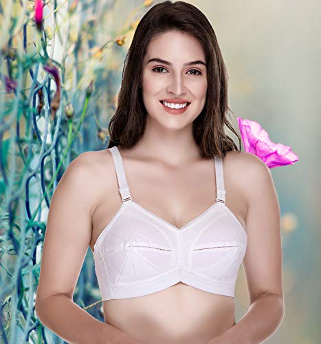 Image of SONA Women's Cotton Full Coverage Wire Free Non Padded Elastic Straps Bra | Breathable Fabric Pure Cotton Adjustable Straps Perfect Fit All-Day Wear