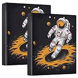 ALAZA Cartoon Astronaut Planet 3 Ring Binders with 3 Interior PVC Clear Pockets Clipboard Versatile Binders 200 Sheets for Office Home School 1 Pack
