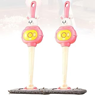 Creative Kids' Mop with Lights & Sounds, Fun & Functional Modular Detachable Cleaning Mop and Broom Cleaning Toy with Washable Pads for Kid, Adjustable Cleaning Tool Toys for Children(Rabbi,2Pcs)