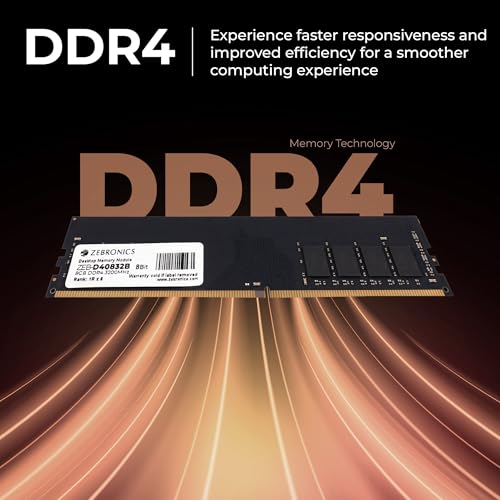 Image of Zebronics 8GB DDR4 RAM for PC, 3200MHz, 8bit Architecture, Low Power Consumption, High Stability Performance (D40832B)