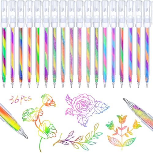 Janlaugh 36 Pcs Rainbow Gel Pens Color Changing Glitter Neon Gel Rainbow Pens for Adult Coloring Books Drawing Doodling Journaling Crafts Scrapbooks Sketching Supplies