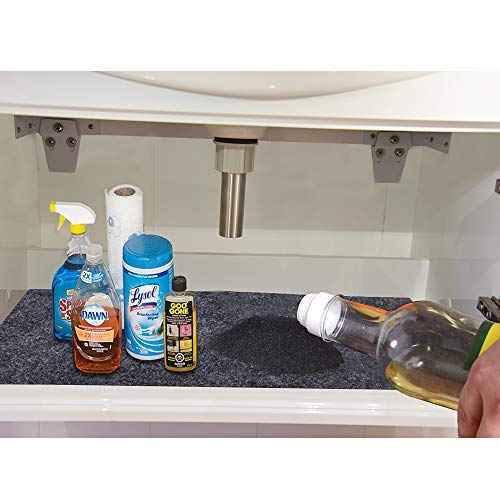 KALASONEER Under The Sink Mat (36' X 24'), Premium Cabinet Mat ââ‚¬â€œ Absorbent/Waterproof/Lightweight/Washable ââ‚¬â€œ Protects Cabinets, Contains Liquids (Black)