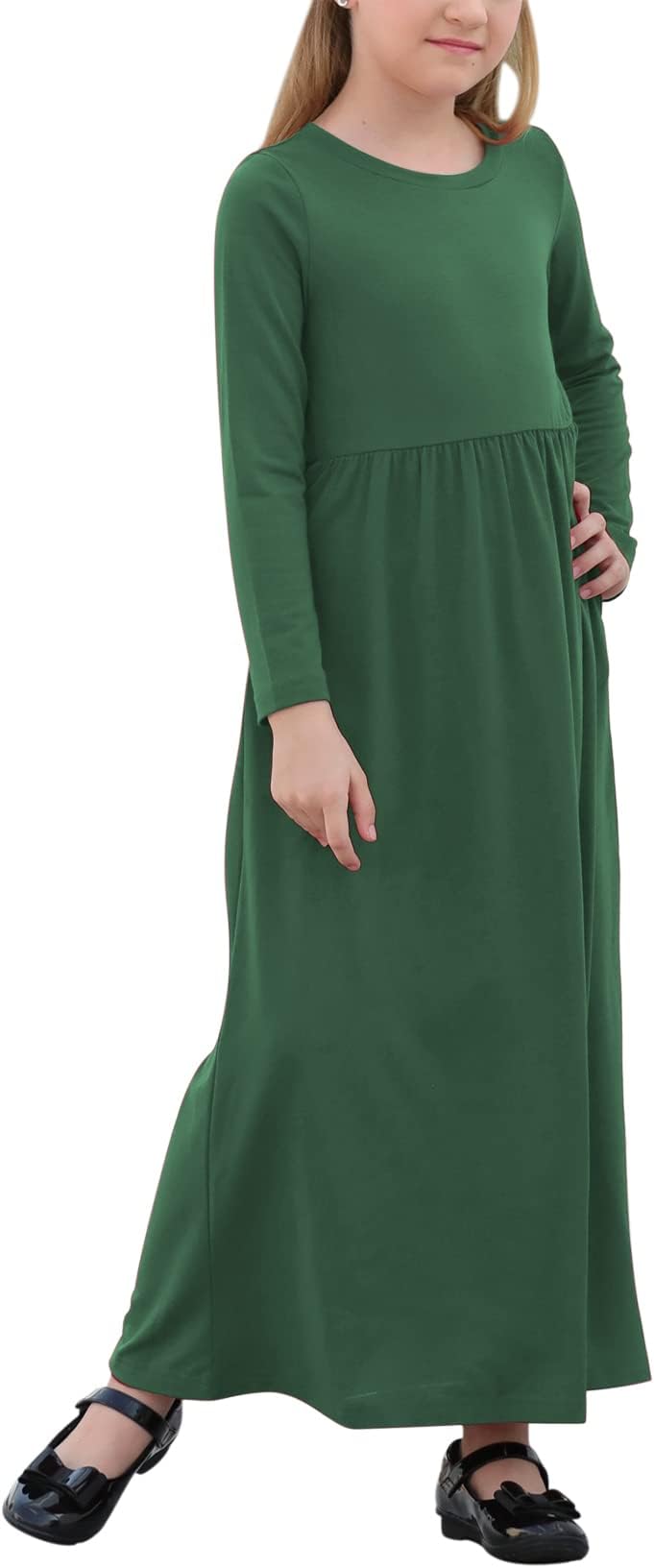 Girl's Long Sleeve Floral Print Loose Casual Holiday Long Maxi Dress with Pockets 4-12 Years
