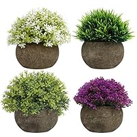 Belle Vous Set Mini Piante Artificiali Verdi, Viola e Bianche (4pz)- Piante Finte da Esterno/Piante...