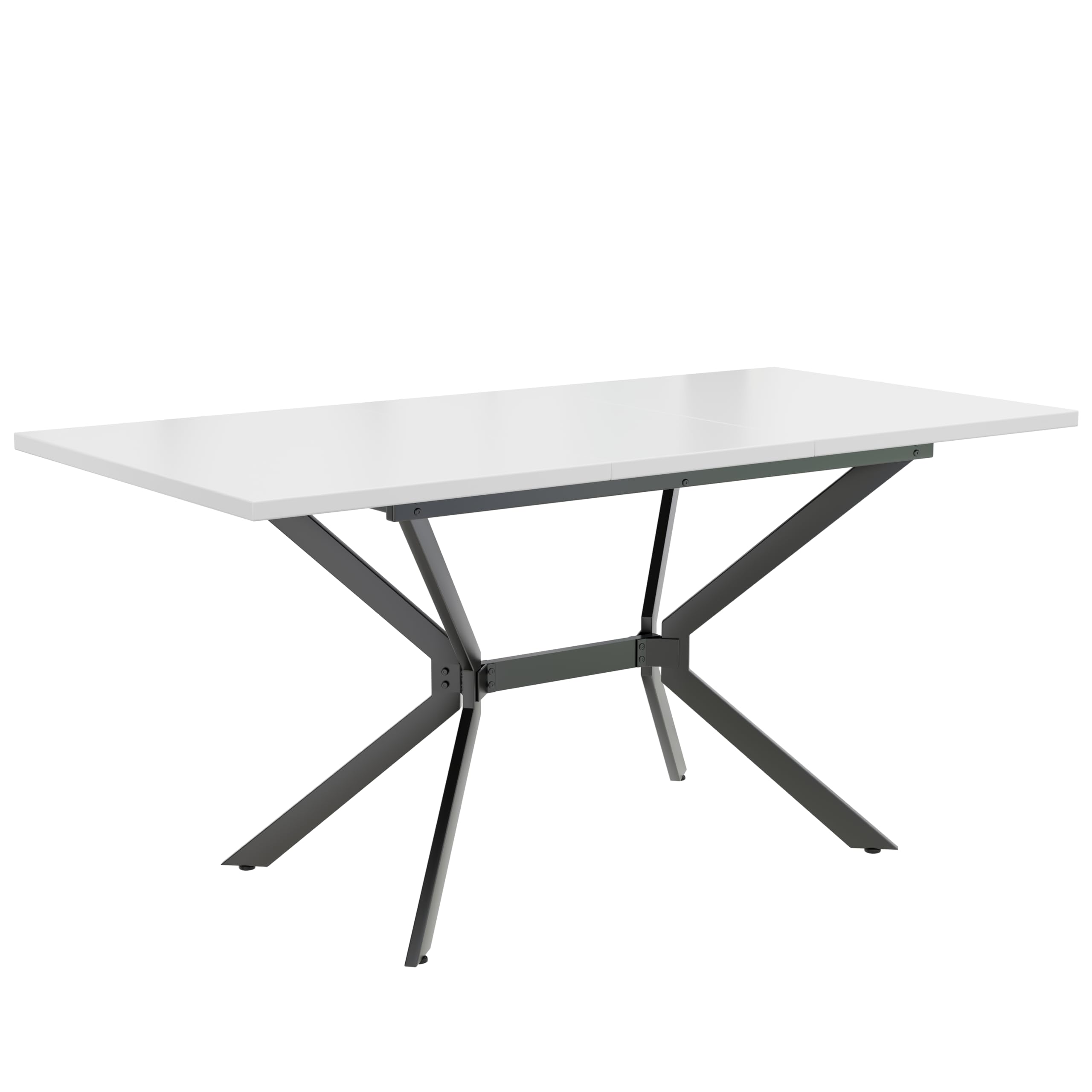 Stół do jadalni z możliwością rozszerzenia 120-160 x 80 cm, biały z czarnymi metalowymi nogami, MDF, prostokątny, dla 4-6 osób, wysokość 75 cm