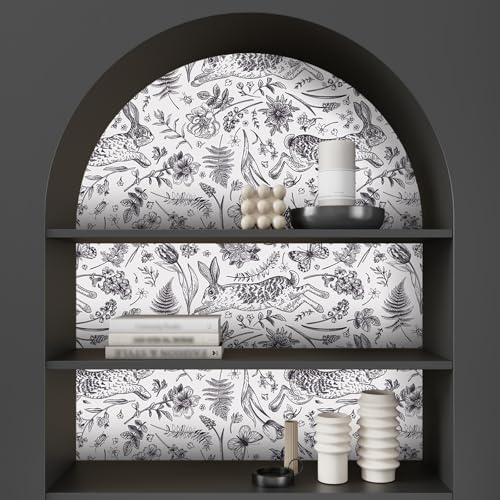 Papier peint floral noir et blanc pour rénover meuble usé