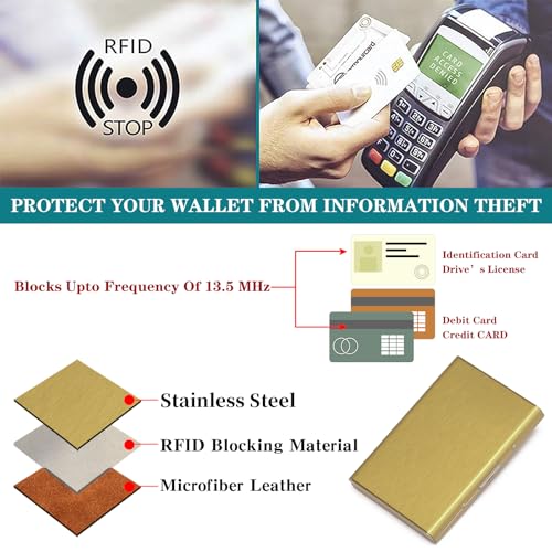 Image of Stainless Steel Credit Card Wallet RFID Blocking Metal Case Pocket Business Card Holder for Women and Men