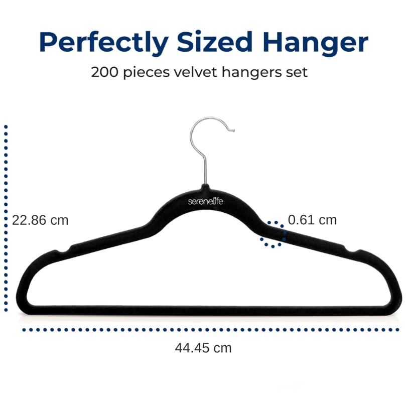 Image of SereneLife Velvet Hangers - 200 Pack, Slim & Space Saving for Closets