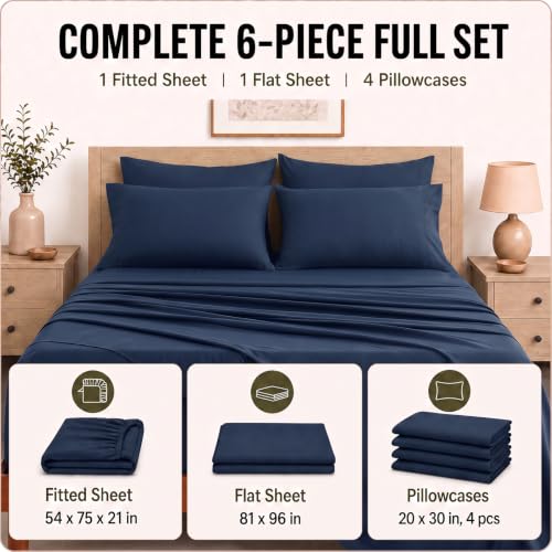 Image of CozyLux 6-Piece Full Size Bed Sheets, Fits 18-21 Inch Mattresses, Oeko-TEX