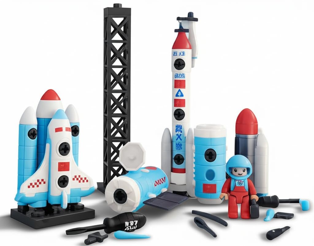 Umadiya® Take Apart Space Toys, Assemble Educational STEM Toys Spaceship Playset Space Shuttle, Rocket, Astronaut Figures Cake Decoration Space Cake Topper Gift for 3Yr+ Boy Girl