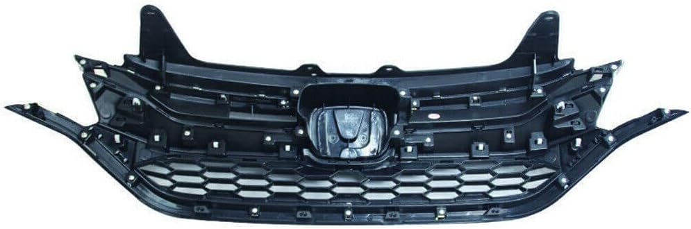 Front Bumper Upper Grille Compatible with 2015 2016 Honda CRV CR-V ABS Plastic Glossy Black Mesh Textured Finish Frame Assembly Grill Insert with Chrome Molding Trim Replacement(2015-2016)
