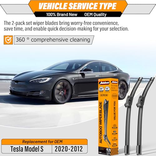 Image of AUTOBOO Windshield Wiper Blade Replacement for Tesla Model S 2012-2020 | Fits Model S 2012-2020, 28 inch+18 inch, 2-pack, OEM quality, all-season performance, easy install