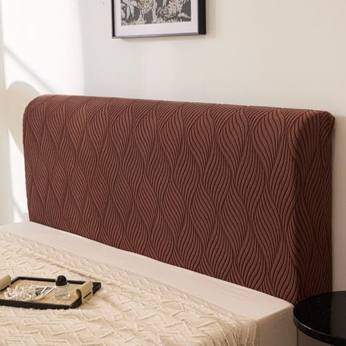 Image of HOMETHREADS Stretchable Lycra /Velvet Headboard Cover | Soft, Dust-Proof & Wrinkle-Resistant Bed Back Protector | Fits Leather, Wooden & Fabric Bedsides | for 2ft to 3.3ft Beds (Brown,90x65cm)