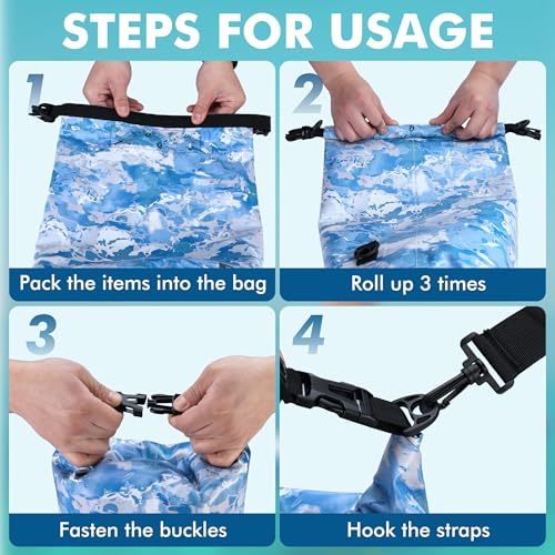 Image of VILLEY Dry Bag Waterproof 20L Roll Top Storage Backpack, Keeps Gear Dry Lightweight Backpack for Kayaking Boating Camping Swimming and Beach Accessories Blue Camo