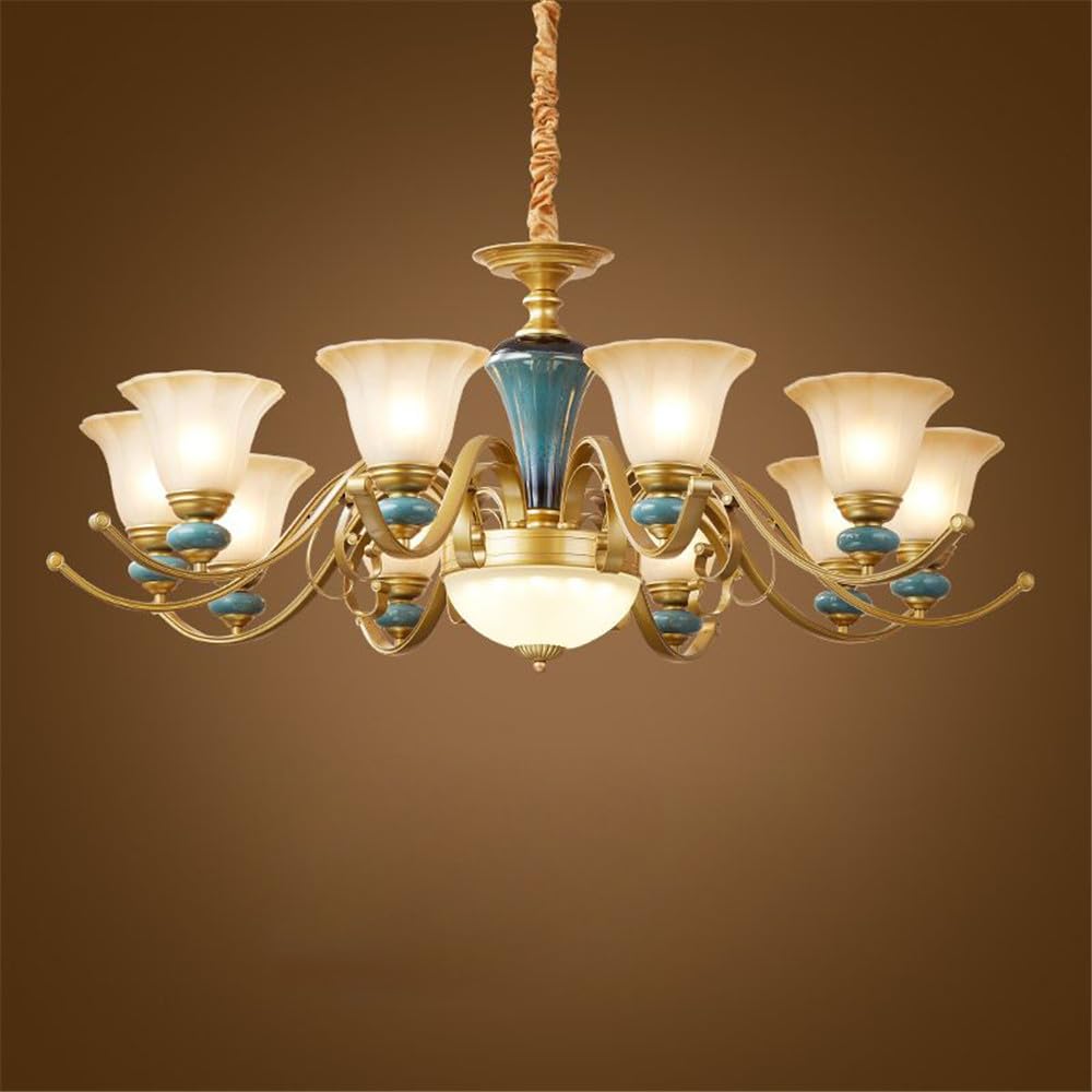 SXECAEPS European Luxury Living Room Chandelier American Retro Ceramic Restaurant Bedroom Study Hotel Villa Cafe LED Pendent Lamp (N 10 hts)