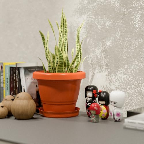 Image of YUCCABE ITALIA SHERA SD 8 INCH Pack of 8 with Bottom Tray Plastic Flower Pot Unbreakable Round Shape Planter for Garden Seedling Indoor and Outdoor