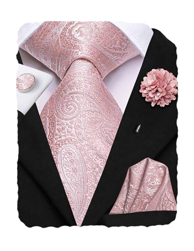 Image of Hi-Tie Men's Tie Lapel Pin Set Pocket Square Cufflinks Formal Woven Silk Tie Sets Wedding Party