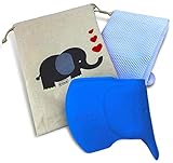 Bath Toy Organizer & *BLUE* Silicone Spout/Faucet Cover Guard Baby Gift Set in Custom Elephant Gift Bag - Perfect Gift For Girl or Boy - Protects Child's Head From Faucet.