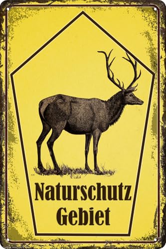 Cartello da giardino resistente alle intemperie, stabile per esterni – Cartello di avvertimento: riserva naturale, in alluminio, resistente alle intemperie, 30 x 20 cm (cervo)