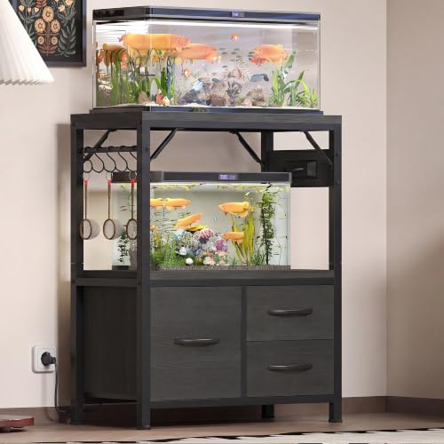 Image of Heybly 10-20Gal Fish Tank Stand with Drawer, Power Outlet,200lb HAS003SBK-1