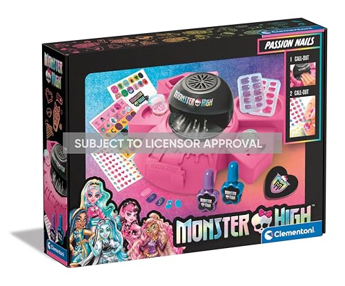 Clementoni Monster High Passion Nail - Juego de manicura con esmalte de uñas, purpurina, pegatinas y secador de uñas - Kit de salón de uñas para niños a partir de 6 años 17994 '