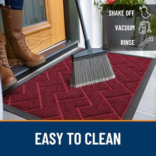 Image of OLANLY Front Door Mat Indoor Outdoor Entrance, Waterproof All-Season, All-Weather Doormat, Sturdy Natural Rubber, Low Profile, Easy Clean Patio Porch Entryway Mat, Herringbone Brick (Wine Red, 71x47)