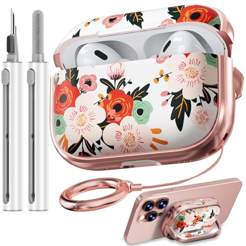 Image of Inesore for AirPods Pro 2nd /1st Case (2023-2019)-White Peony | with Safty Lock,Two-Piece Design,with Gold Keychain & Clean Pen,Support Wireless Charging,Cute Luxury Case for Women Girly