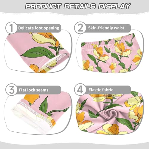 ALAZA Girls' Leggings Children's Yoga Pants Skinny Printed Dance Flower Yellow Orange Pinks Comfortable 4T2