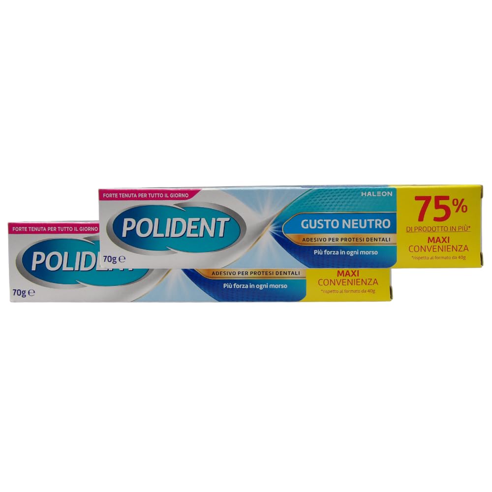 Adesivo Per Apparecchi Dentali, GUSTO NEUTRO. Più Forza In Ogni Morso. Forte Tenuta Per Tutto Il Giorno 70g (2 Confezioni)