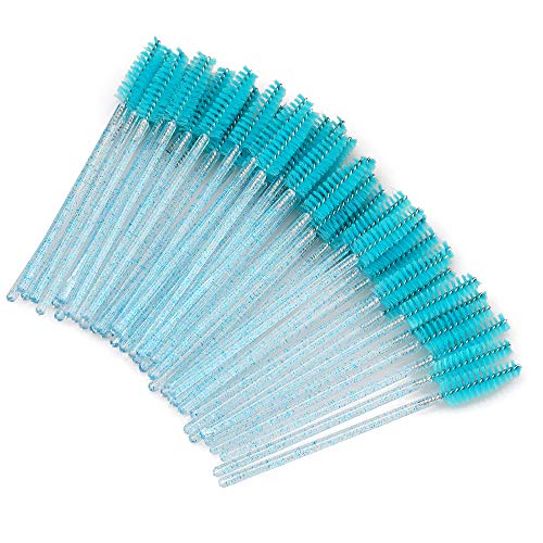 Image of G2PLUS 100PCS Eyelash Mascara Brushes, Disposable Lash Spoolies, Crystal Mascara Wands Makeup Kits for Eyelash Extensions and Eyebrow (Lake Blue)