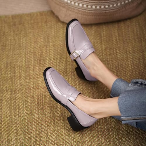 Image of MOOMMO Women Chunky Heel Penny Loafers Square Toe Buckle Slip On Comfort | Office Ladies Loafer Pumps 2 inch Stacked Block Heel Dress Loafers Oxfords Walking Dress Shoes Casual Size 4-11 M US