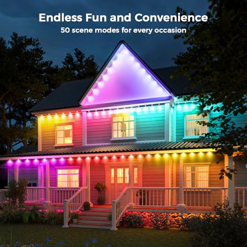 Image of LunaSync Permanent Outdoor Lights, 150ft RGBIC Smart LED Eaves Lights with App & Remote Control, IP67 Waterproof, 50 Scene Modes for Christmas, Holiday, Pool Party & Daily Decor