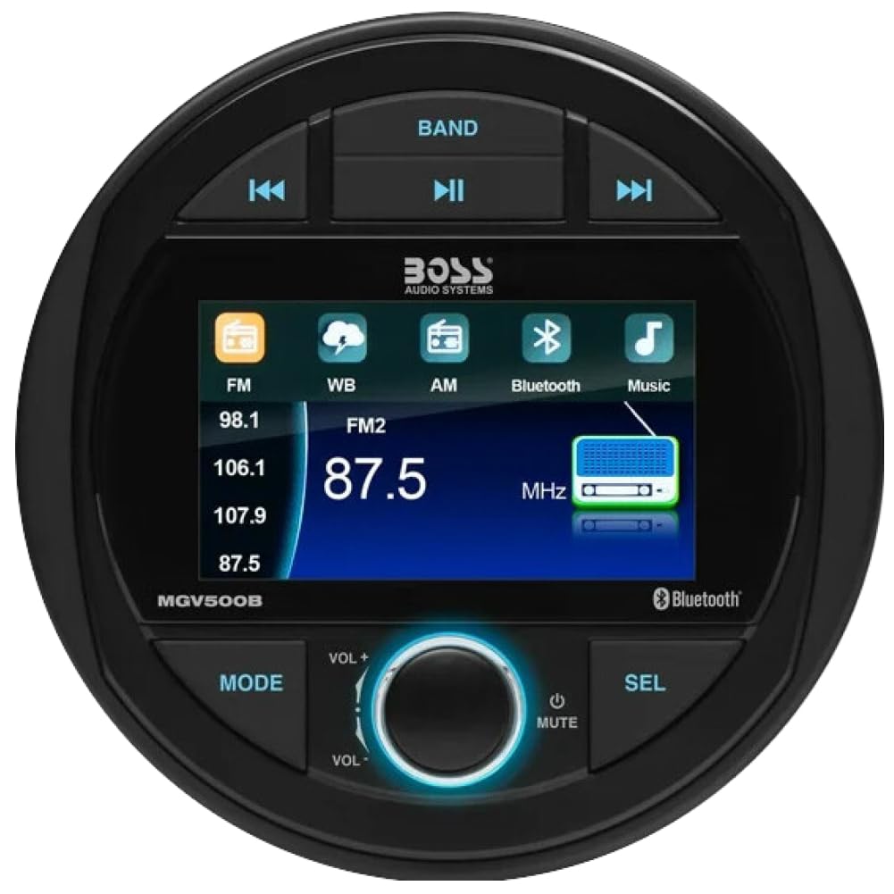KIT SET PER BOSS AUDIO SYSTEMS MGV500B, 1 stereo marino ricevitore AM/FM, gauge digital media receiver, bluetooth integrato, waterproof, 1 pezzo + accessori