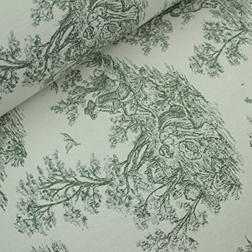 TELA DE TAPICERÍA DE ALGODÓN TOILE DE JOUY SERIE BELLINI EN COLORES LISOS ANCHO 280 cm POR METRO (VERDE, 1)