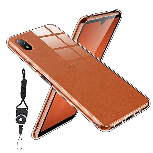 Xperia Ace III SO-53C / SOG08 用のケース カバー クリア 全透明 対応 TPU 耐衝撃 指紋防止 薄型 軽量 黄変防止 ストラップホール付属 ネックストラップ付 Qi充電対応 Xperia Ace III