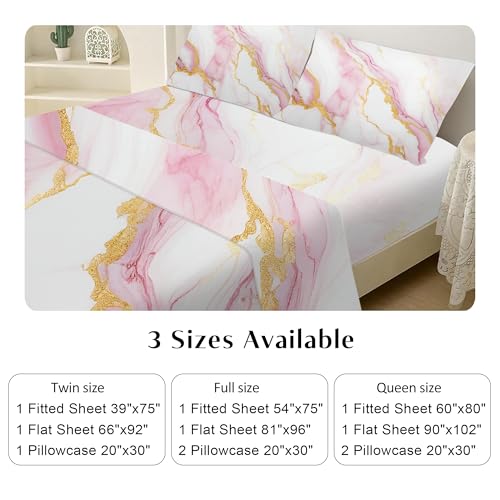 Edgzko PINK MARBLE SHEET-QUEEN Sheet Set Pink Marble: Queen Size Pink Abstract Bed Sheets For Teen Girls Kids Women Deep Pocket Gold Glitter Marbling 4Pc Bedding Sets 1 Fitted Sheet & 1 Flat Sheet & 2 Pillowcases thumb #5