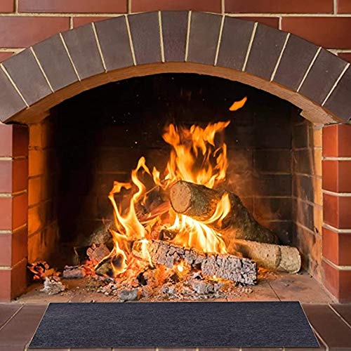 Fire Resistent Fireplace Hearth Rug, Rectangular Hearth Pad Polyester Trim Non Slip Mat Protects Floors Patio from Sparks Embers Fire Retardant Fireproof Hearth Area Rug (36\'\'x44\'\')