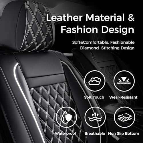 Image of Huidasource Seat Cover 5 Layers, Car Seat Covers Full Set Faux Leather, Seat Covers for SUV, Side Open Design Airbag Pops Out, Front ＆ Back Seats Fit for Most Cars Van Truck Etc(Full Set /Black&White)