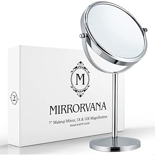 Comprar Mirrorvana Espejo de Aumento 10X y 1X para baño y Maquillaje, Redondo de Mesa con rotación 360° y Base de pie - 35,5 cm x 18 cm