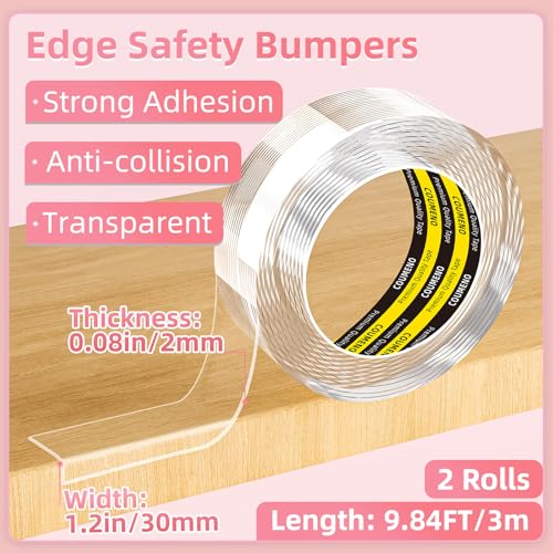 Image of Clear Edge Protector & Corner Guards 2 Packs,1.2in(W) x 9.84FT(L, Baby Proof Corner Protectors for Furniture,Table Bumper for Baby Safety, Sharp Edge Protector for Drawers, Tables, Cabinets
