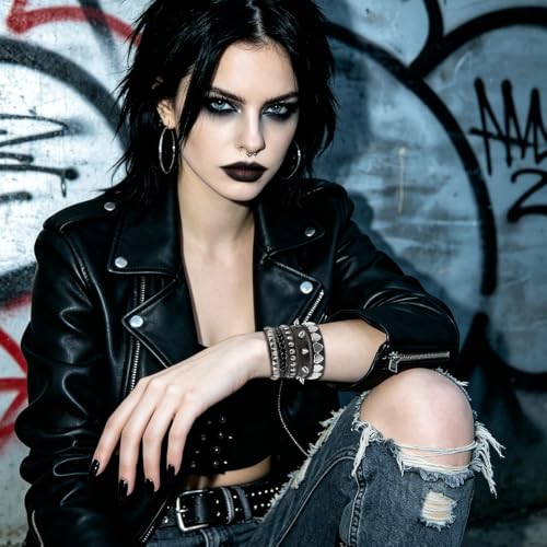 DTUIEUI Lot de 3 bracelets cloutés punk rock emo gothique à rivets en cuir pour rave bijoux de bras style années 80 Grunge Punk Goth Halloween Noël fête accessoires pour homme et femme – vue 4
