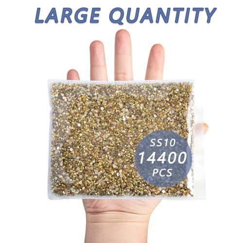 Image of Beadsland Flat Back Rhinestones Bulk, Metal Sunlight, SS10, 14400pcs | Flatback Glass Gems for Nails Crafts Clothes DIY Decoration, Glue Fix, 2.7-2.9mm