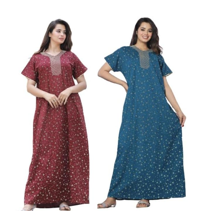 Women's Pure Cotton Block Print Regular Rajasthani Jaipuri Maxi Nighty (Combo)-picture-59
