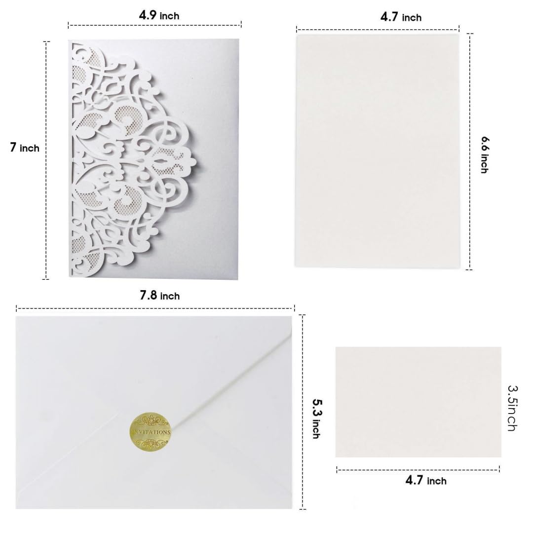 20 Stück Hochzeit Einladungskarten Laser Cut Flora Hochzeitseinladungen Spitze Hochzeitseinladungskarten Retro Dreifachgefaltete Hochzeitseinladung inkl Karten Umschläge Hochzeit Weiß