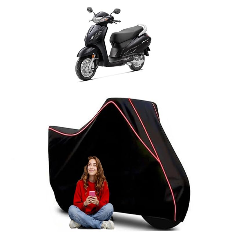 Image of Activa 7G Scooty Bike Cover Water Resistant Outdoor Use Universal Fit Scooters Motorcycles Heavy Duty UV Protection Dust Rain Scratch Resistant Elastic Bottom Black Blue Piping